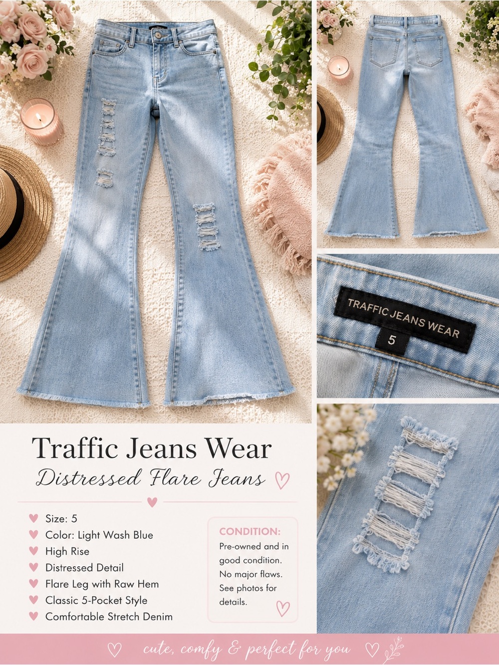 Light Wash Blue Distressed Flare Jeans